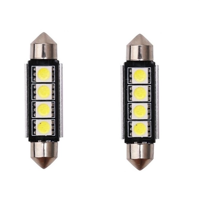 Kit 2 LED auto alb 12V 3 SMD 5050 41 mm