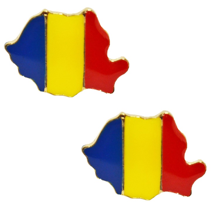 Set 2 insigne cu pin, harta, steag Romania, 2 x insigna steagul Romaniei, 2.5 x 1.7 cm, Maxx