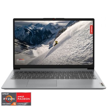 Laptop Lenovo IdeaPad 1 15AMN7 cu procesor AMD Ryzen 5 7520U pana la 4.3 GHz, 15.6", Full HD, 8GB DDR5, 512GB SSD, AMD Radeon 610M, No OS, Cloud Grey