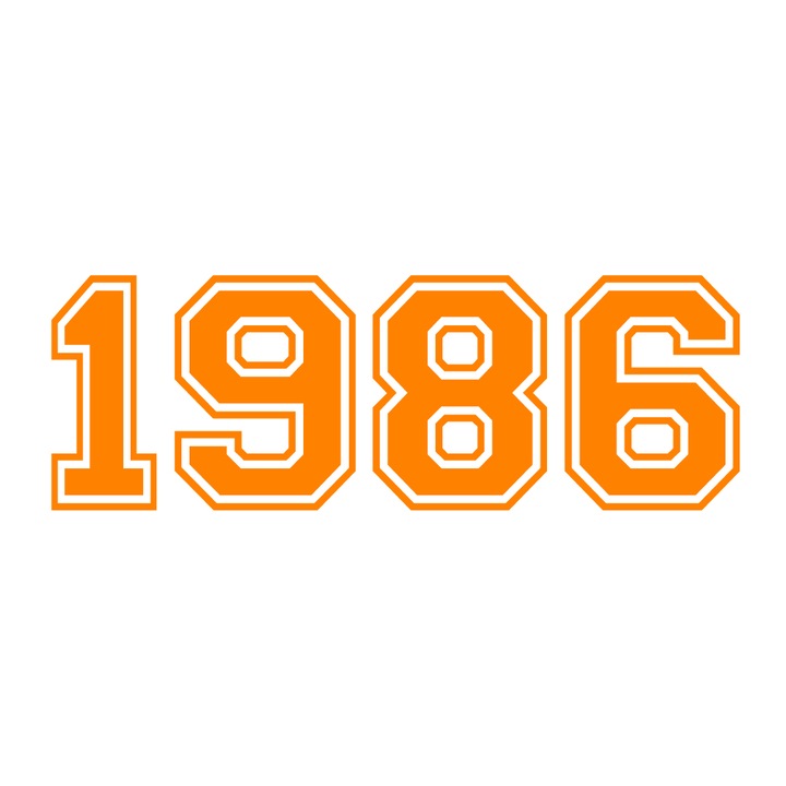 Sticker decorativ perete, auto si geam, Anul 1986, Portocaliu, 40 cm