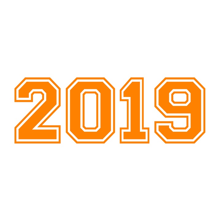 Sticker decorativ perete, auto si geam, Anul 2019, Portocaliu, 40 cm