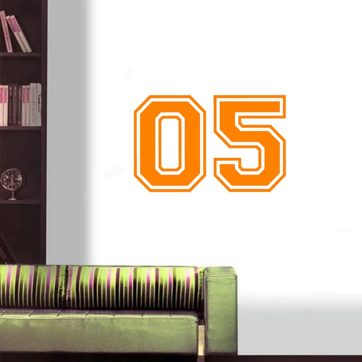 Sticker decorativ perete, auto si geam, Numarul 5, Portocaliu, 40 cm