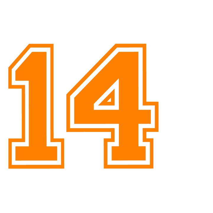 Sticker decorativ perete, auto si geam, Numarul 14, Portocaliu, 40 cm