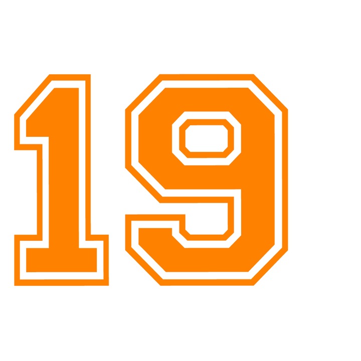 Sticker decorativ perete, auto si geam, Numarul 19, Portocaliu, 40 cm