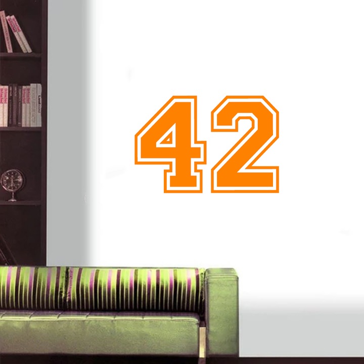 Sticker decorativ perete, auto si geam, Numarul 42, Portocaliu, 40 cm