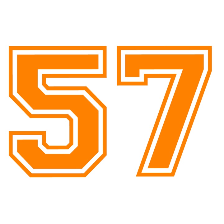 Sticker decorativ perete, auto si geam, Numarul 57, Portocaliu, 40 cm