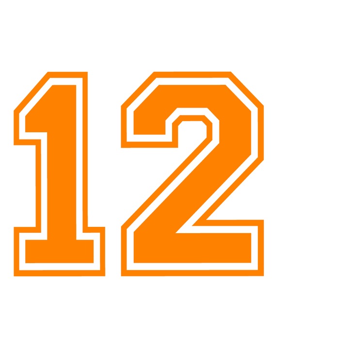 Sticker decorativ perete, auto si geam, Numarul 12, Portocaliu, 40 cm