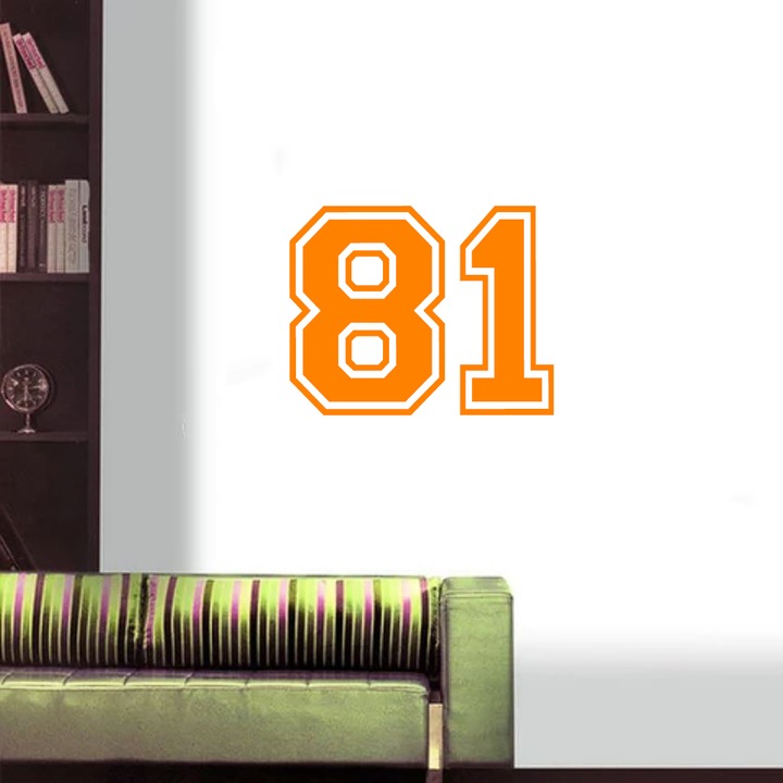 Sticker decorativ perete, auto si geam, Numarul 81, Portocaliu, 40 cm