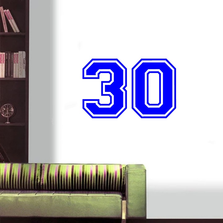 Sticker decorativ perete, auto si geam, Numarul 30, Albastru, 50 cm