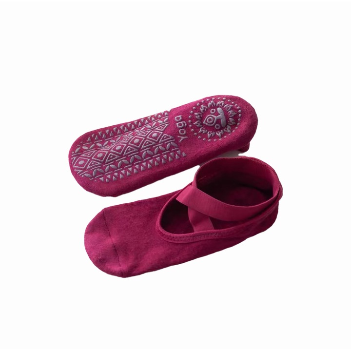 Női zokni, jógához, csúszásgátló, pamut/poliészter, bordó, 35-39EU