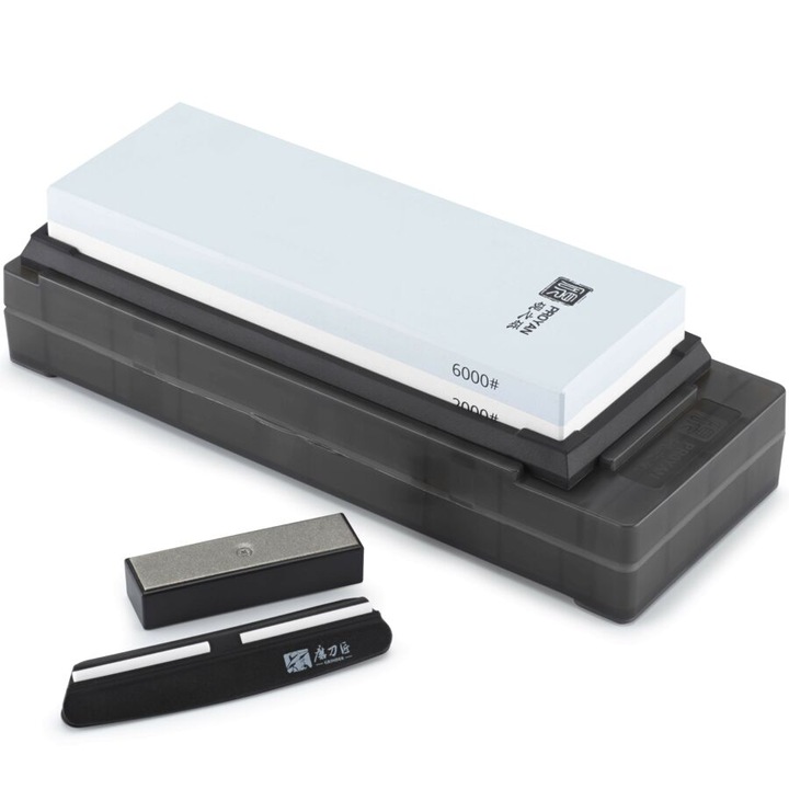 TAIDEA Professzionális XXL Fenőkő szett, 2000/6000, Nagyméretű kombinált fenőkő, Finom/Ultra finom (tartozék állvány/tároló, gyémánt fenőkő tisztító, élszögtartó)