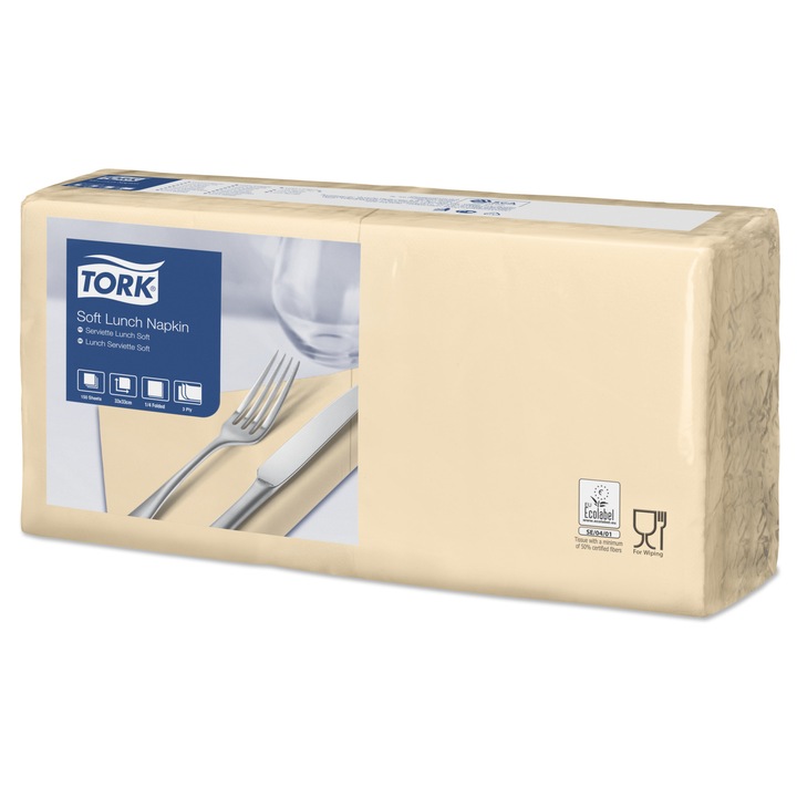 Servetel, Tork, 1/4 pliat, 3 straturi, 32.5x32.8 cm, Bej