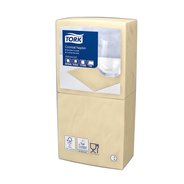 Servetele de masa, Tork, 2 straturi, 24 x 23.8 cm, Crem
