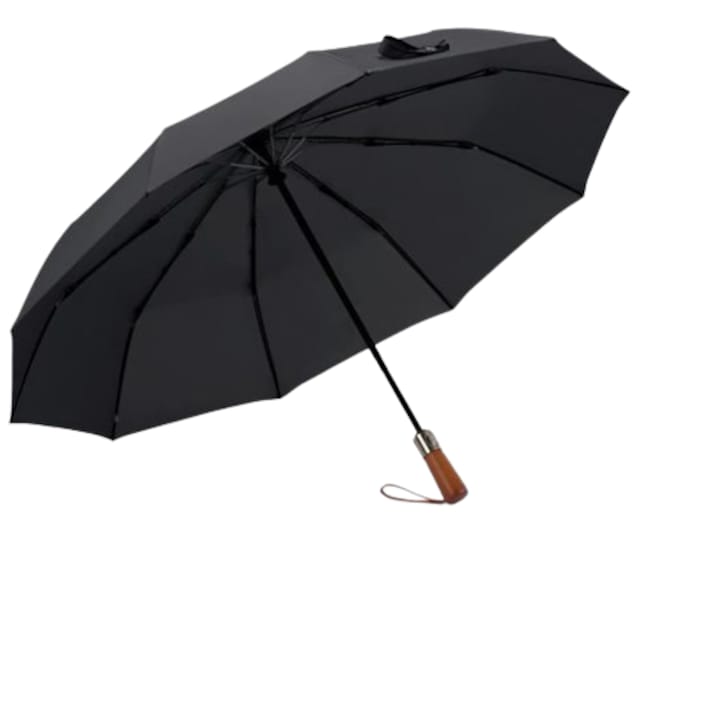 SDLOGAL Сгъваем чадър, дървена дръжка, автоматично отваряне и затваряне, ветроустойчив, 105 см - черен