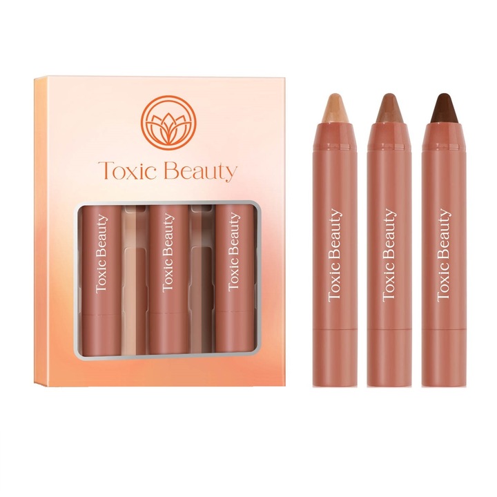 Set 3 rujuri mate tip creion Vegan cu miros de fructe si vitamine pentru hidratare, Toxic Beauty, Chocolate Mix