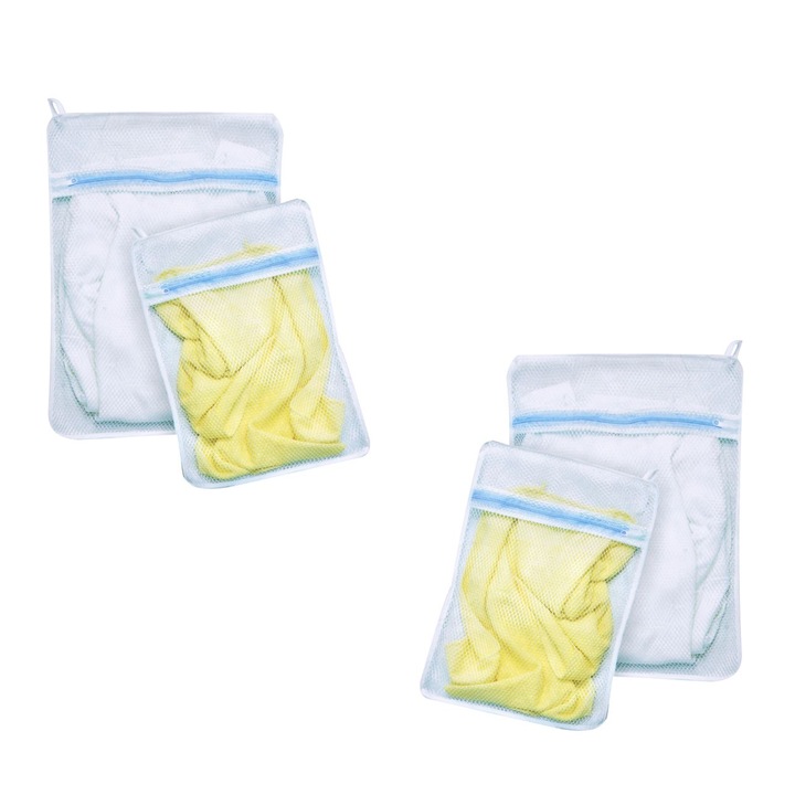 Set 4 Saculete pentru rufe delicate, protectie, 25x35cm 2 buc si 30x40cm 2 buc, alb