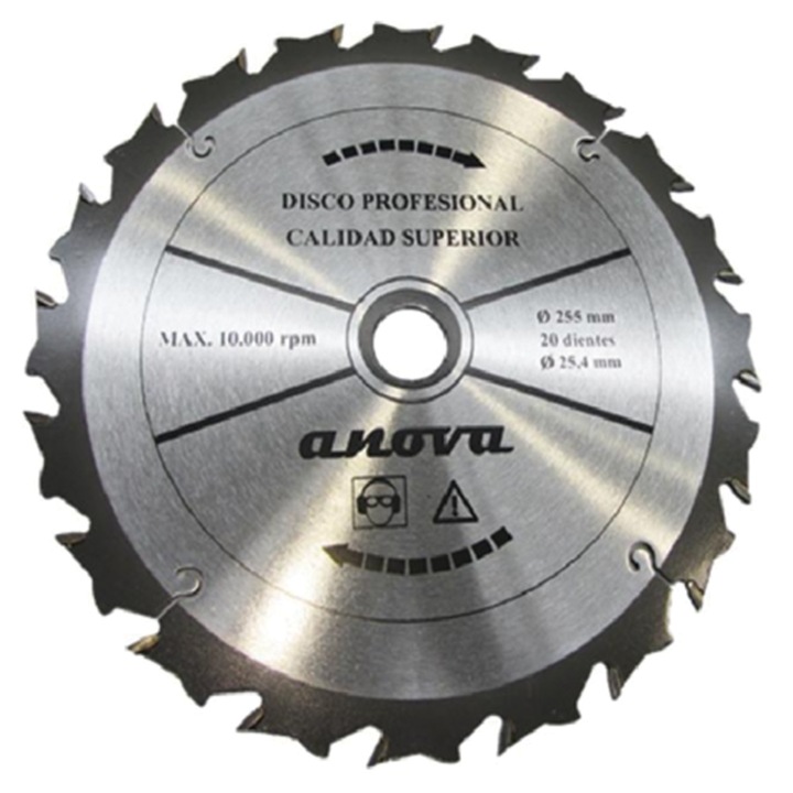 Disc VIDIA pentru motocoasa, arbusti, diametrul 255mm, 20 dinti, profil curb anti-recul, profesional, calitate superioara, Anova