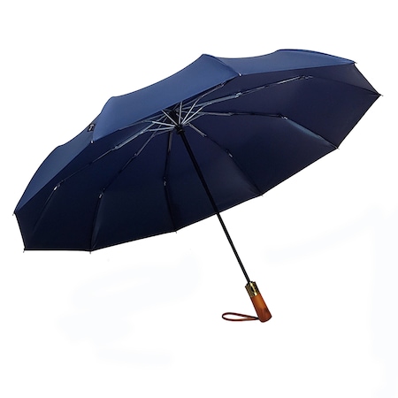Umbrela de Lux pliabila, SDLOGAL, Unisex, Maner din lemn, Deschidere si Inchidere Automata, Rezistenta la vant, 105cm - Albastru