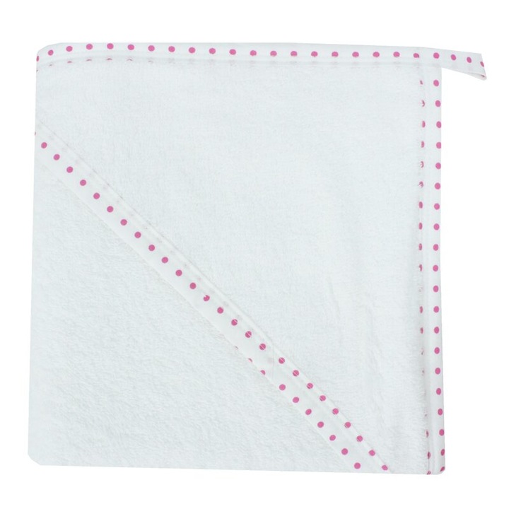 Prosop cu gluga, bumbac, alb cu buline, 80 x 100 cm