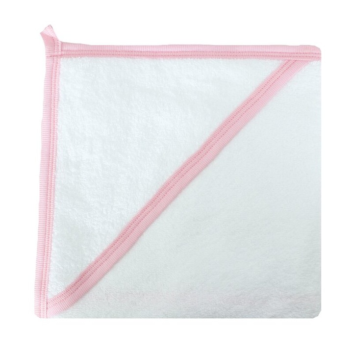 Prosop cu gluga, bumbac, alb cu roz, 75 x 75 cm