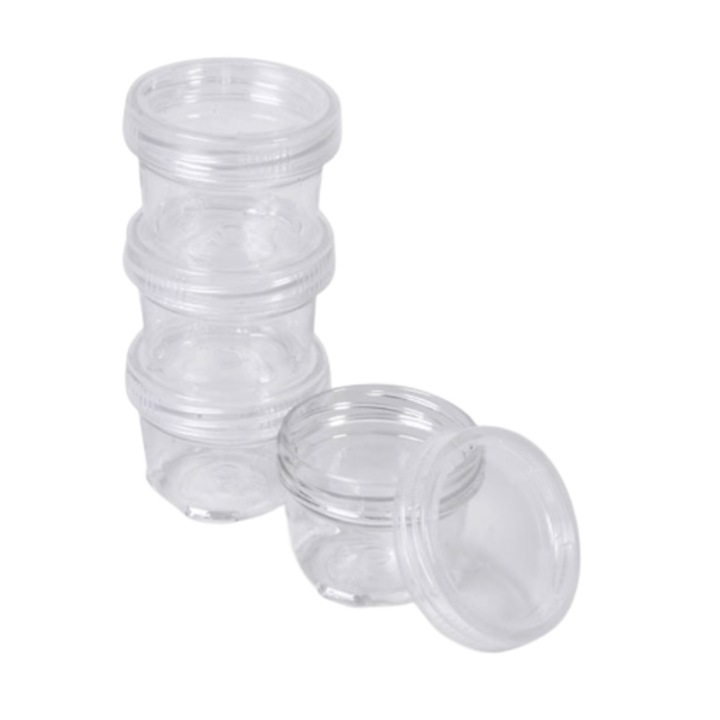 Set 4 mini cutii depozitare si organizare, transparent, cu capac, pentru obiecte mici, rotund, 5.5 x 4 cm