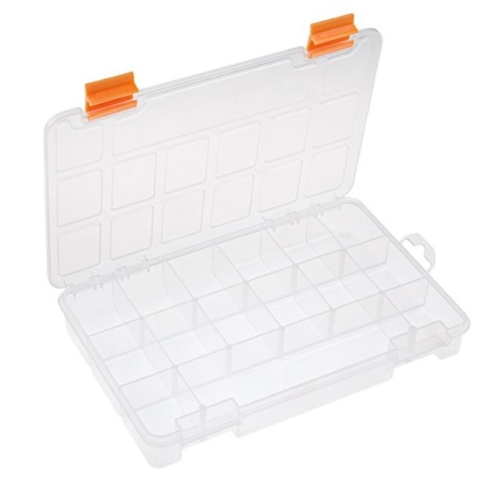 Set 4 cutii organizare si depozitare, cu capac, cu 15 compartimente, transparent, 23 x 15 x 3.3 cm