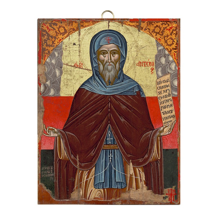 Icoana ortodoxa greaca a Sfantului Anton aurita 14 x 18,5 cm