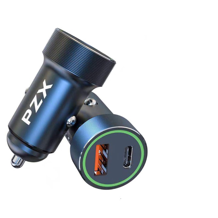 Incarcator telefon auto, PZX, С916, Incarcare rapida PD, Tip C - Fulger, Albastru