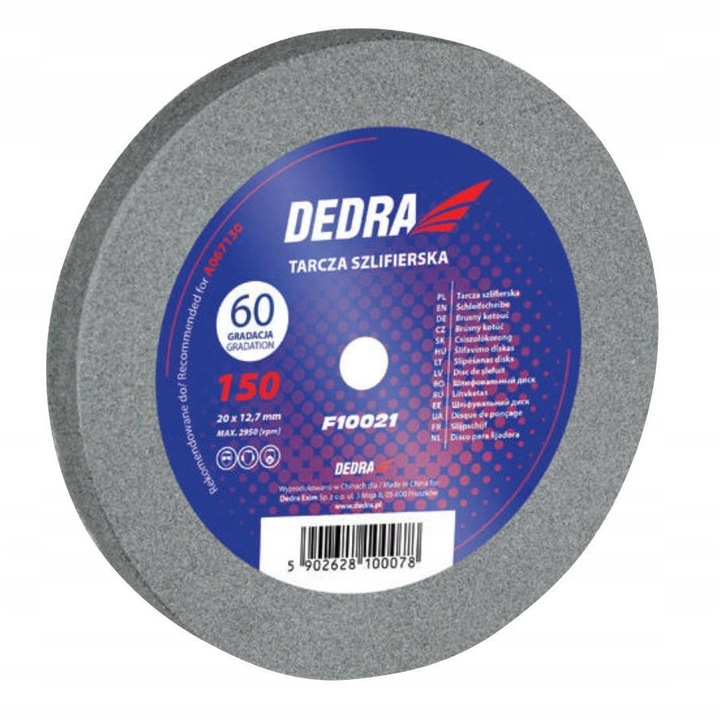 Disc slefuire metal Dedra, abraziv profesional 150x20x12.7mm, durabil, compatibil polizor unghiular, prelucrare, finisare, curatare, pentru otel, fonta, inox, aplicatii industriale si DIY, accesoriu atelier, rezistenta sporita, gri