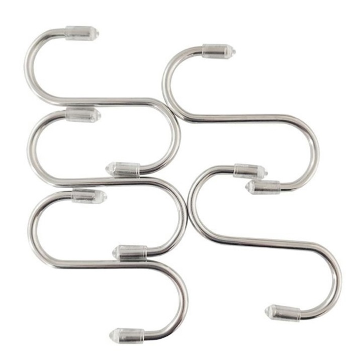 Set 5 carlige, metalice, argintiu, 7 cm, greutate maxima 5 kg