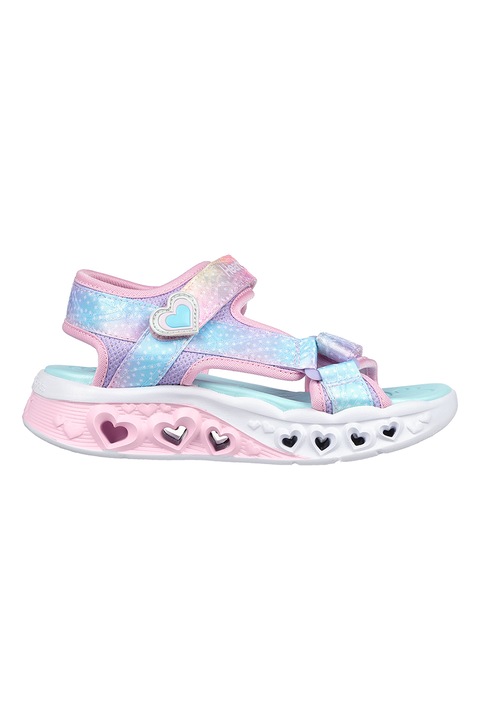 Skechers, Sandale cu velcro Flutter Hearts, Turcoaz/Roz pastel