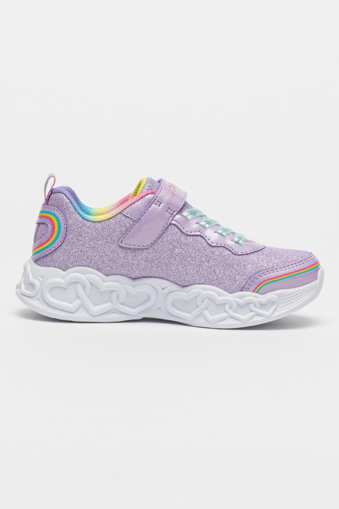 Skechers, Pantofi sport cu velcro si aspect stralucitor Infinite Heart, Lila, Roz, Albastru, 29 EU