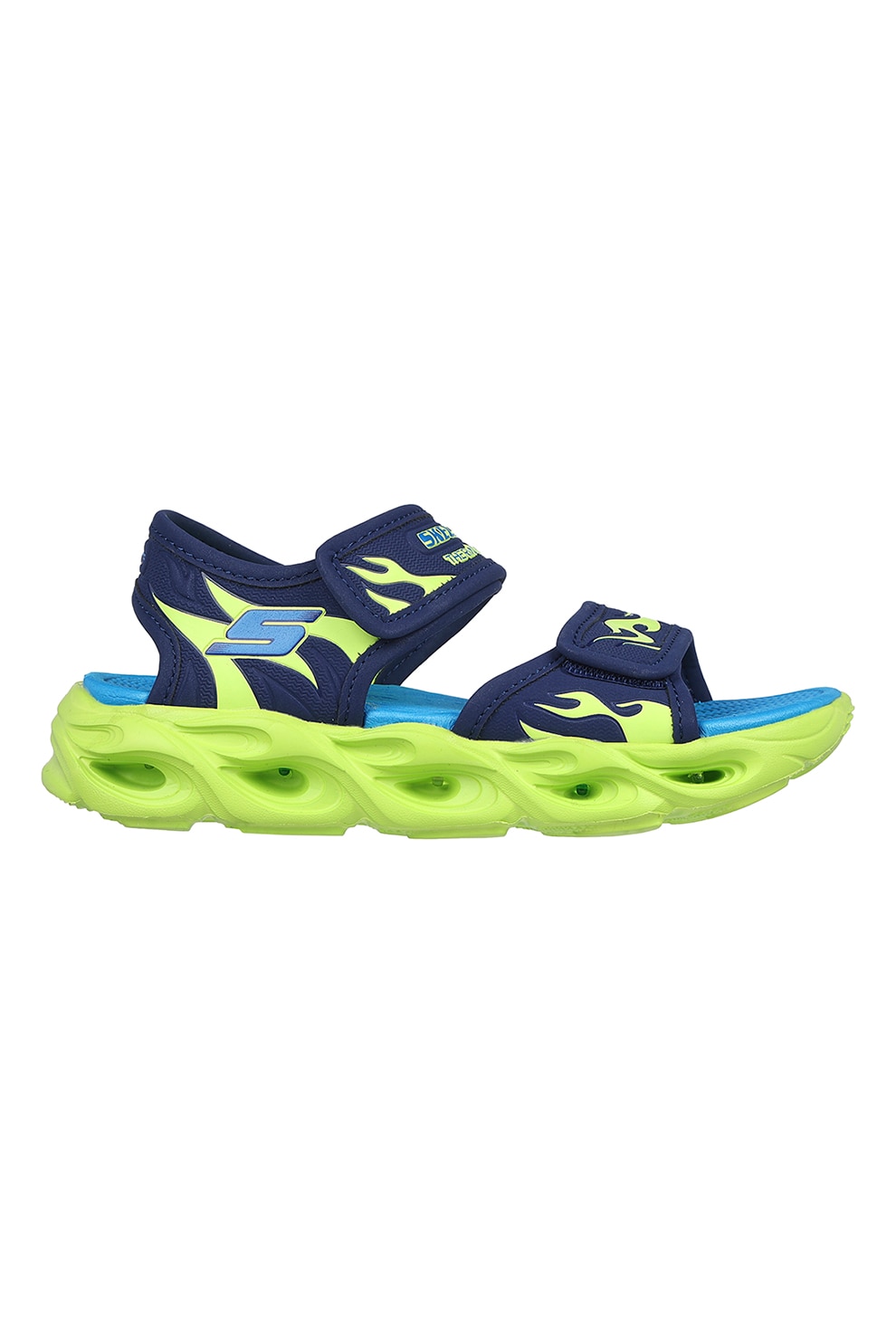 Skechers, Sandale din material textil cu velcro Thermo-Splash Heat-Flo, Verde lime, Bleumarin, 33 EU