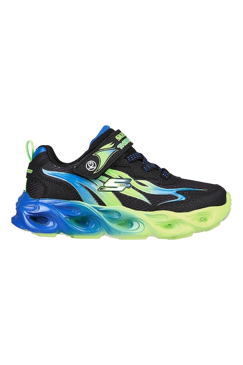 Skechers, Pantofi sport cu velcro si LED-uri Thermo-Flash - Heat-Flux, Verde lime/Albastru/Negru