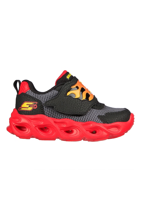 Skechers, Pantofi sport cu velcro si LED-uri Thermo-Flash - Flame, Rosu/Negru