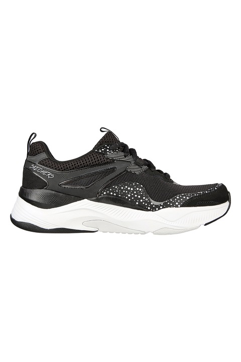 Skechers, Pantofi sport cu insertii de plasa Mira, Alb/Negru stins