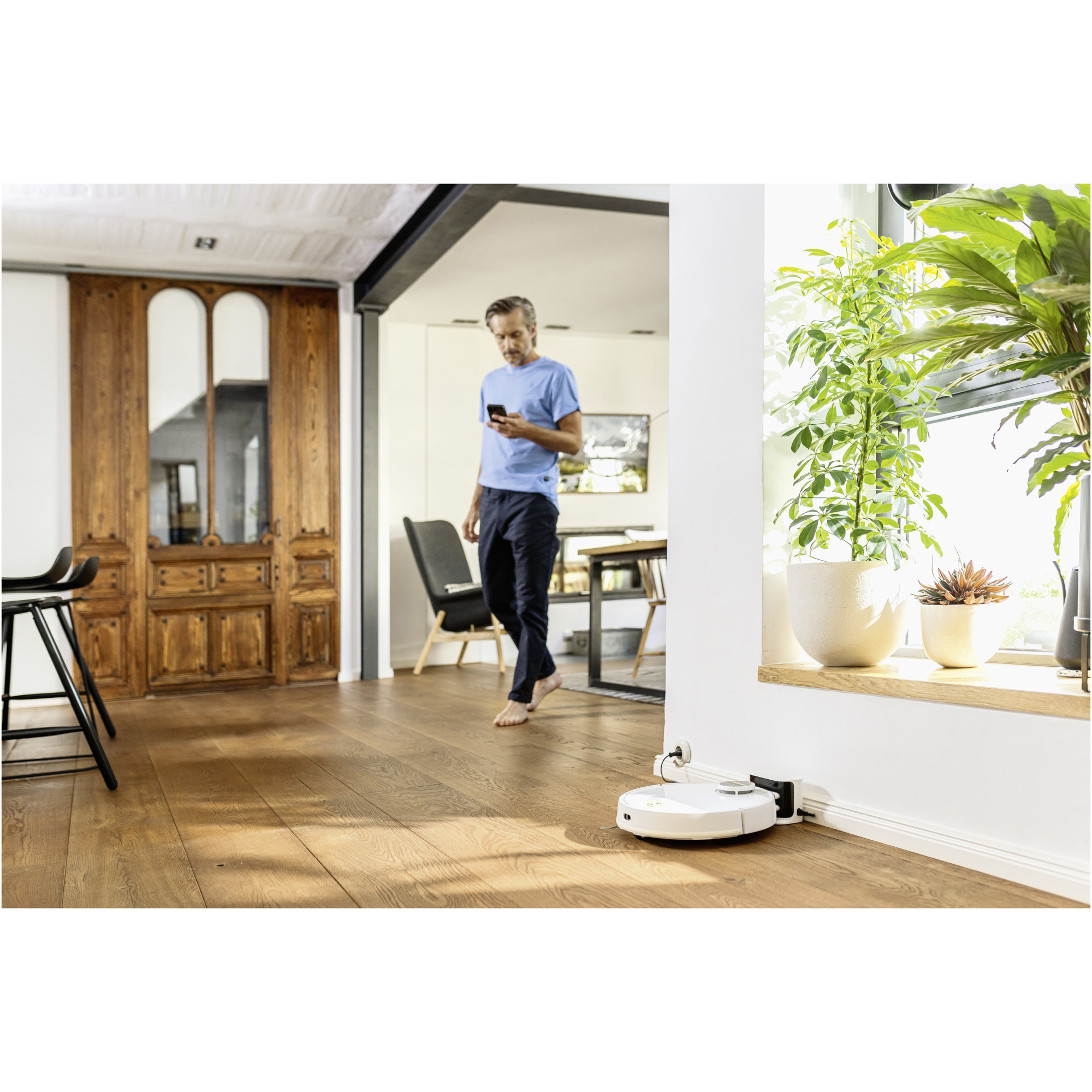 Aspirator robot cu functie de mop Karcher RCV 3, 33 W, navigatie LiDar, 3200 mAh, autonomie 120 min, 2500 Pa, senzor de cadere, recipient murdarie 500 ml, recipient apa 170 ml, 1.269-620.0, Alb