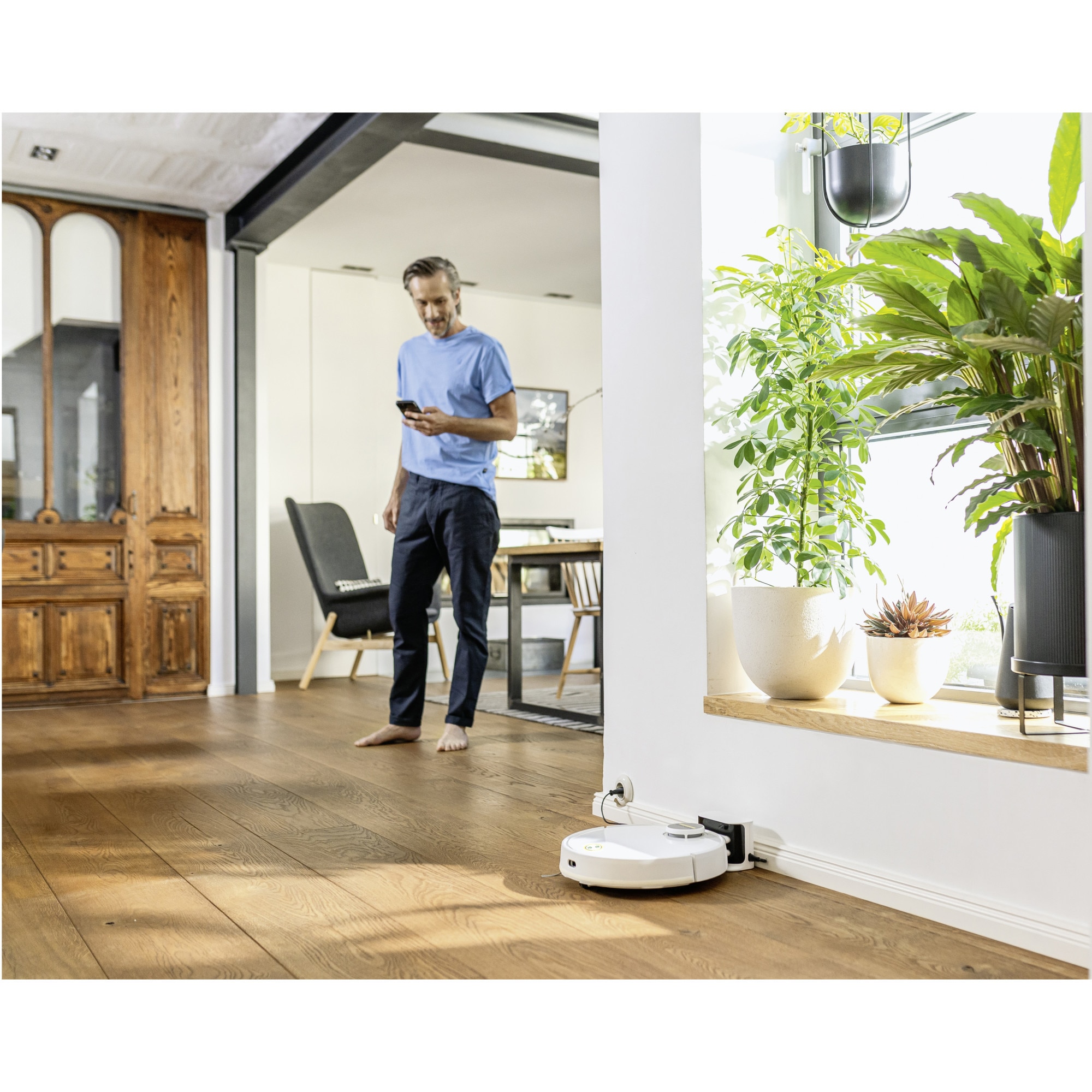 Aspirator robot cu functie de mop Karcher RCV 3, 33 W, navigatie LiDar, 3200 mAh, autonomie 120 min, 2500 Pa, senzor de cadere, recipient murdarie 500 ml, recipient apa 170 ml, 1.269-620.0, Alb