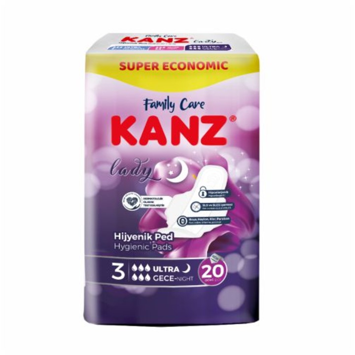 Absorbante intime pentru femei, Kanz Lady Ultra Night, 6 picaturi