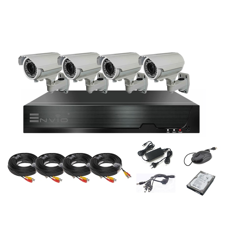 Kit supraveghere video cu 4 camere infrarosu 60 metri 2 MP Full HD ENVIO AESS-KIT4CHENVZET60H200HDD