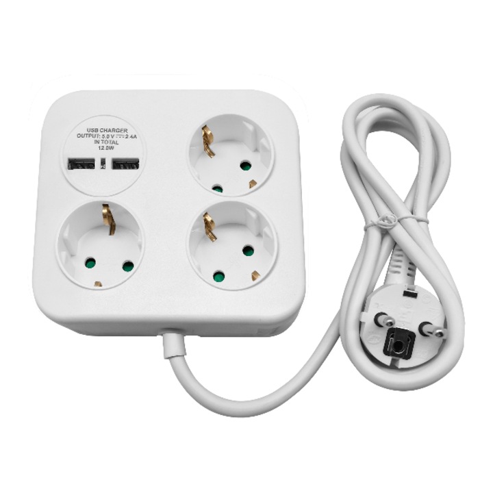 Orno / Virone PS-4(GS)/W négyzet alakú elosztó/hosszabbító USB töltővel