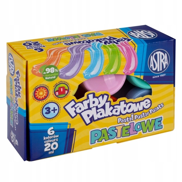 Set 6 vopsele pentru postere scolare, Astra, 6 x 20 ml, Multicolor