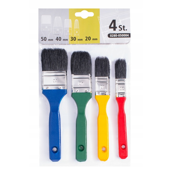 Ecsetkészlet, Hardy, Lapos, 4 db, Fa, Többszínű