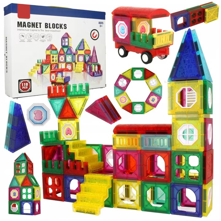 Set de constructie, ISP, LikeSmart Magnet Blocks, 3 ani+, 110 piese, Multicolor