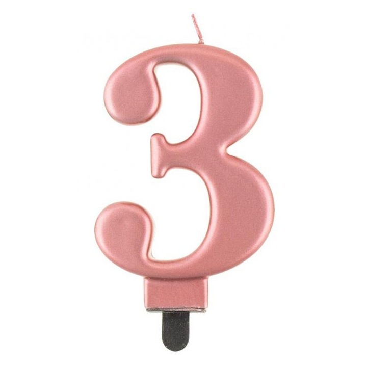 Свещ за торта номер 3, Amscan, 8 см, Розово злато