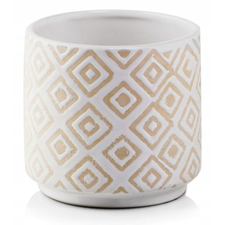 Ghiveci de flori, Polnix, Ceramica, 12.5 cm, Alb/Bej