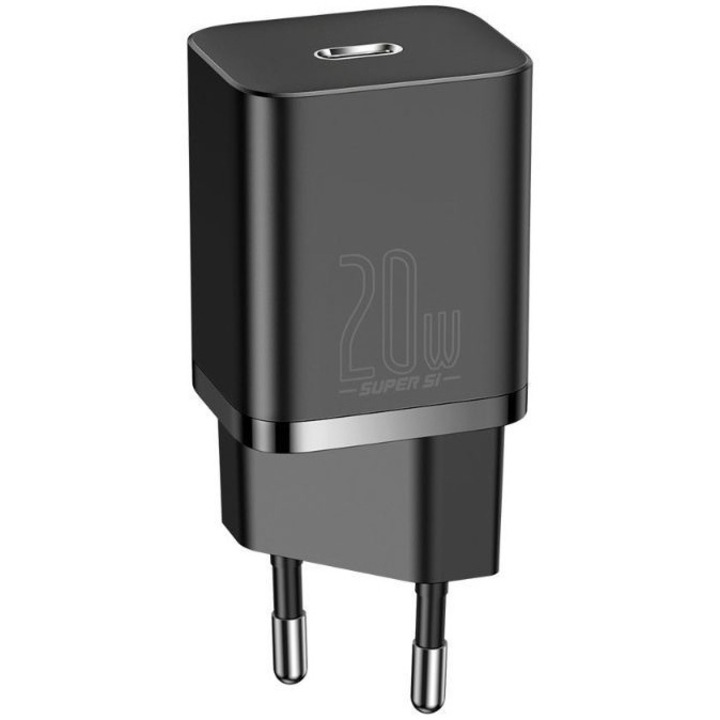 Захранване за ел. мрежа Baseus Super Si USB-C PD Wall Charger 20W CCSUP-C01, с USB-C изход, и технология за бързо зареждане, Черен