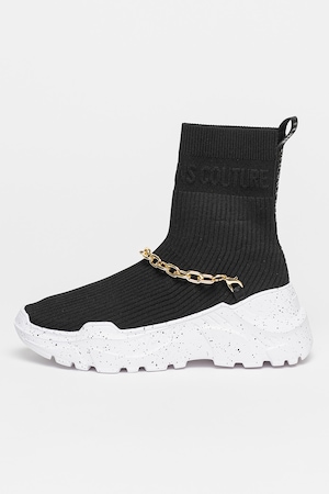 Versace Jeans Couture, Pantofi sport cu soseta tricotata si detaliu din ...