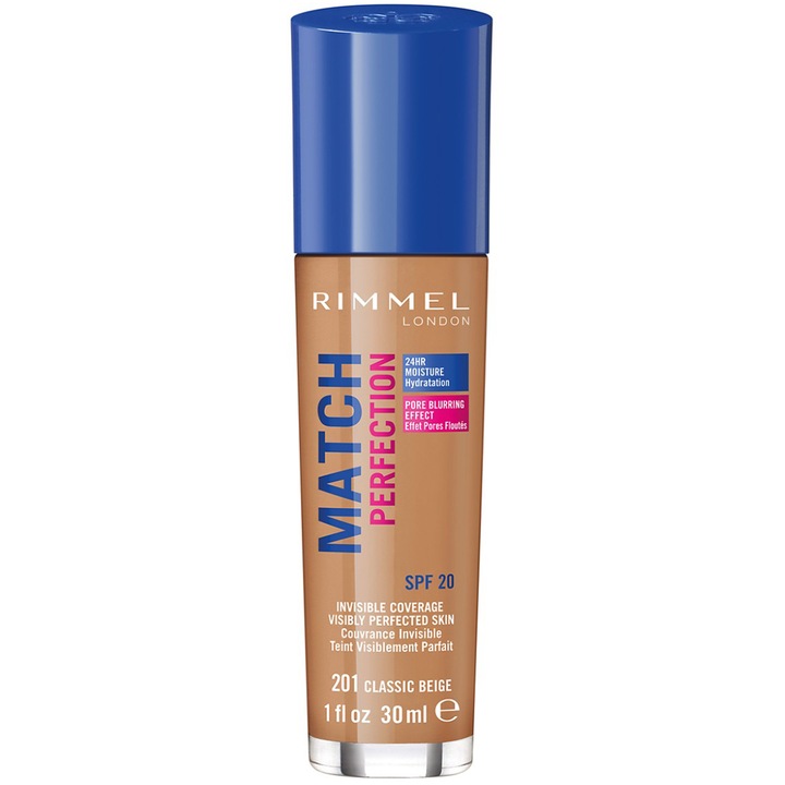 Fond de ten Rimmel Match Perfection 201 Classic Beige, 30 ml