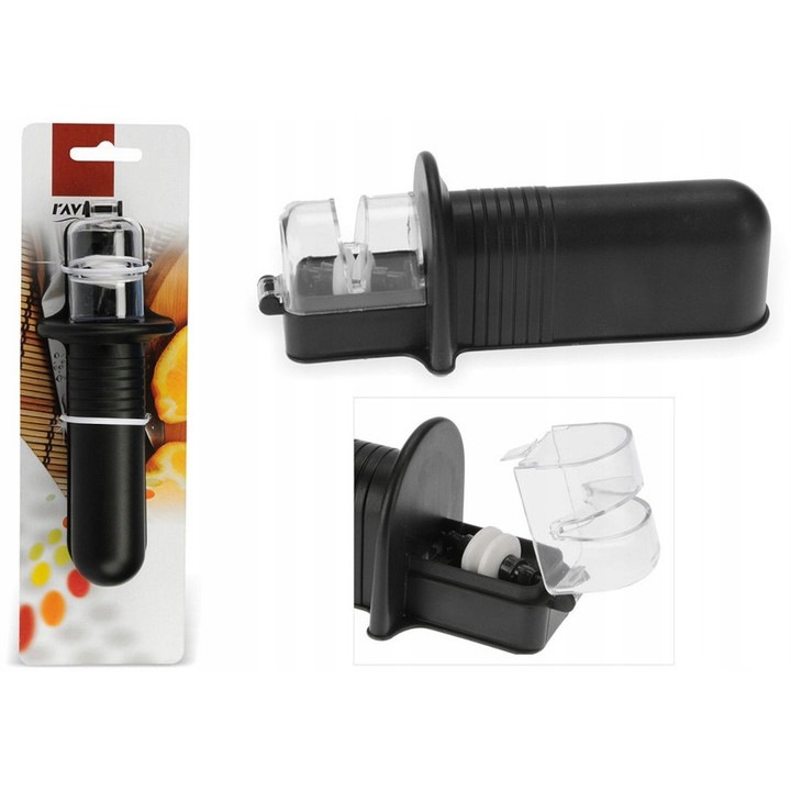 Ascutitor de cutite, Ravi, Otel/Plastic, Negru